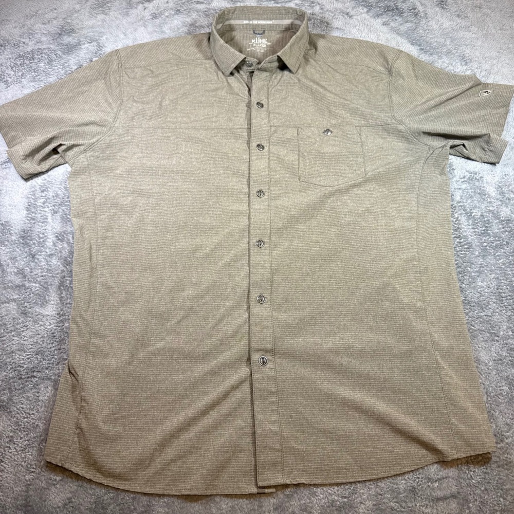 Kuhl Mens XL Performance Short Sleeve Button Down Shirt Khaki Stretch Technical